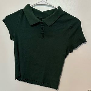 cropped wild fable dark green ribbed button up short sleeve shirt  size M